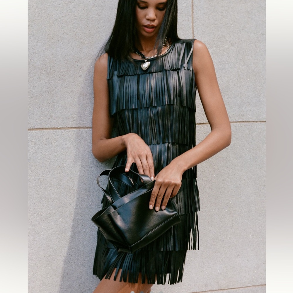 *Anthropologie Siempre Faux Leather Fringe Shift Dress - Picture 2 of 5